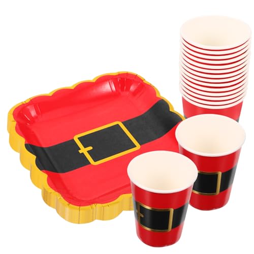 TOPBATHY 1 Satz Weihnachtspappteller Weihnachtsteller Weihnachtsmann-Becher Tassen Für Weihnachtliche Leckereien Kuchenplatte Schöner Partyteller Weihnachtsfeier Liefert Papier Rot von TOPBATHY