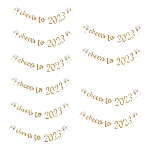 TOPBATHY 10 Sätze 2023 Flagge Ziehen Fotobanner Für Das Neue Jahr Schwarzes Banner Einzigartiges Silvesterbanner Wein-Prost-bannergirlande Hängendes Banner des Neuen Jahres Golden Papier von TOPBATHY