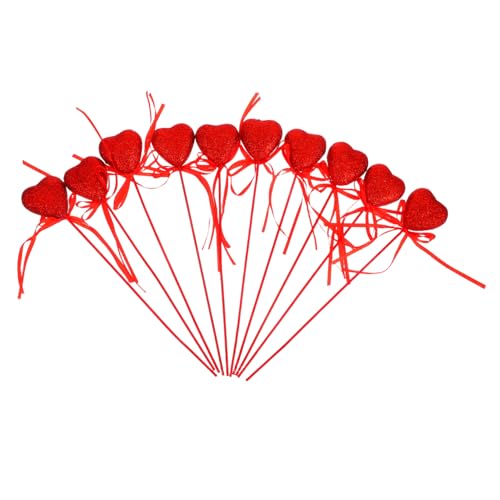 TOPBATHY 10st Liebe Stecklinge Valentinstag-dekorationsset Glitzer-herz-mittelstück Valentinsblumen-picks Valentinstag-picks Glitzer-herzen-picks Valentinstagherzen Glitzern Rot Schaum von TOPBATHY