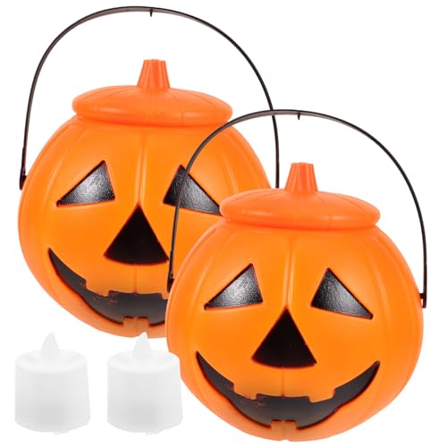 TOPBATHY 2 STK Leuchtender Kürbiseimer Süßigkeiten-dekor Süßes Oder Saures Korb Halloween-partybevorzugung Halloween-Eimer Für Kinder Leuchtende Dekorationen Halloween-dekor Plastik von TOPBATHY