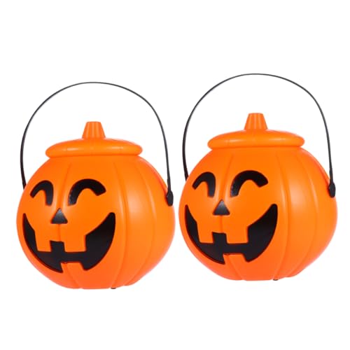 TOPBATHY 2 Stück Halloween Eimer Kürbis Kürbis Süßes Oder Saures Eimer Halloween Kürbis Lampe Plastikkürbisse Orange von TOPBATHY