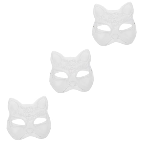 TOPBATHY 3St Leerzeilenmaske leeres Kostüm Maskerade Katzenmaske Masken zum Ausmalen von Tieren Kitsune-Fuchs-Maske masken für kinder halloween maske leere Papiermaske DIY Augenmaske Weiß von TOPBATHY