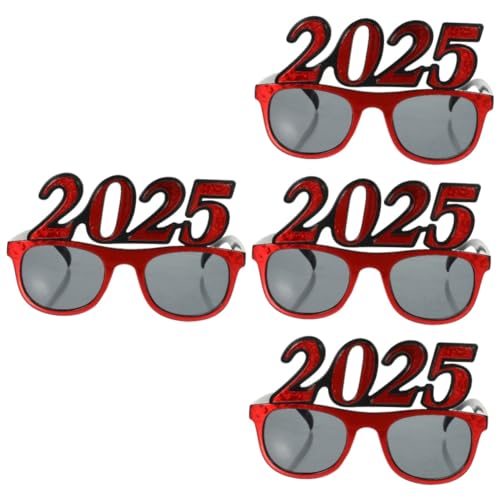 TOPBATHY 4 Stück 2025 2025 Brille Partyzubehör coole brille Lustige Brille Spaßbrille lustige Partybrille Weihnachtsbrille Neujahrsparty-Brillen Kostümzubehör für das neue Jahr Stk rot von TOPBATHY