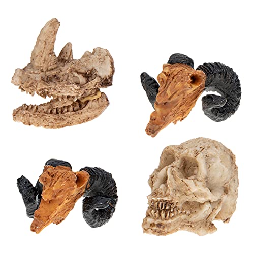 TOPBATHY 4 Stück Microscape-schädel Miniatur Tierischen Schädel Mini-skelettfigur Schaumschädel Mini-Halloween-Skelett Dinosaurier Halloween-schädelköpfe Statue Cool Mann Harz von TOPBATHY