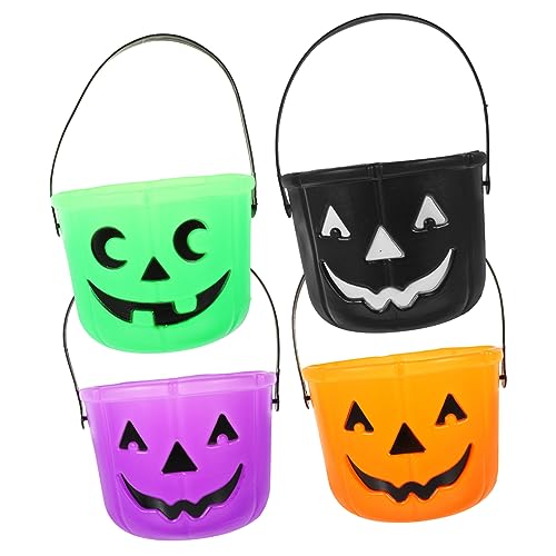 TOPBATHY 4 Stück Tragbarer Kürbiseimer Snackeimer Für Stuffer Snack Halloween-kürbislaterne Süßigkeitenhalter Für Halloween-süßigkeiten-Eimer Trick Gefälscht Plastik von TOPBATHY