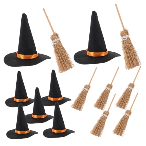 TOPBATHY 7 Satz Halloween Filz Hexenhut Set Hexenbesenhut Halloween-Mini-Hexenhüte Hexenhut dekor puppenkleidung Party Dekoration Halloweenkostüm Miniatur-Hexenhutbesen Mini-Hexenhut Stoff von TOPBATHY