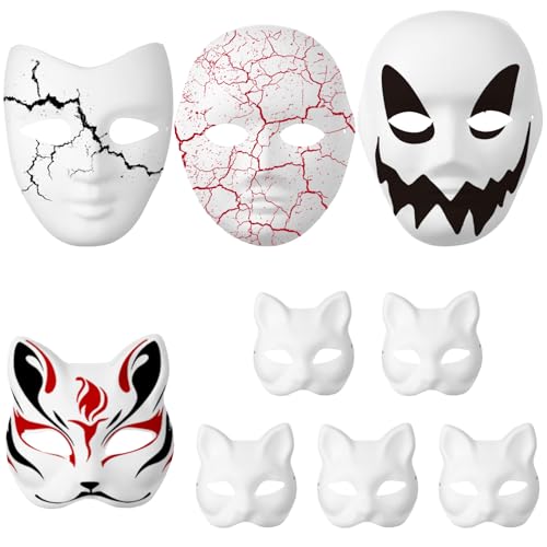 TOPBATHY 9 Stück Zellstoffmasken Halloween Masken Masken Zum Bemalen Leere Masken DIY Masken Bemalbare Masken Cosplay Party Masken Maskenherstellungsset Masken Zum Dekorieren Von von TOPBATHY