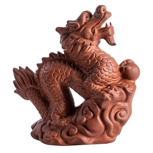 TOPBATHY Drachenverzierung Mondjahr-Figur Drachenhandwerksdekor Drachen-Maskottchen-Puppe Tierstatuen- Feengarten Schrank-drachenstatue Drachen-Tier- Brown Ton von TOPBATHY