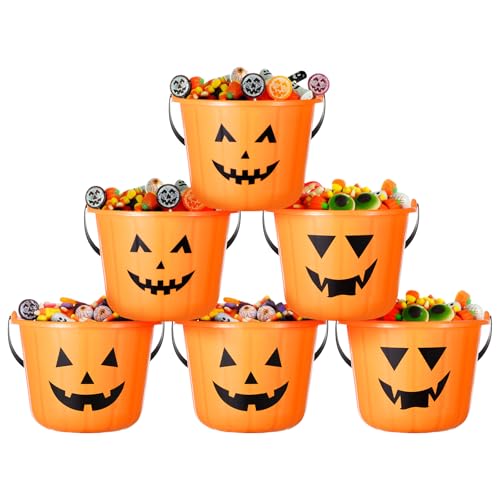 TOPBATHY 6stücke Halloween Kürbis Eimer Trick Treat Süßigkeiten Halter Mit Henkel Kürbis Design Für Halloween Party Supplies Süßigkeiten Sammelkorb Orange von TOPBATHY