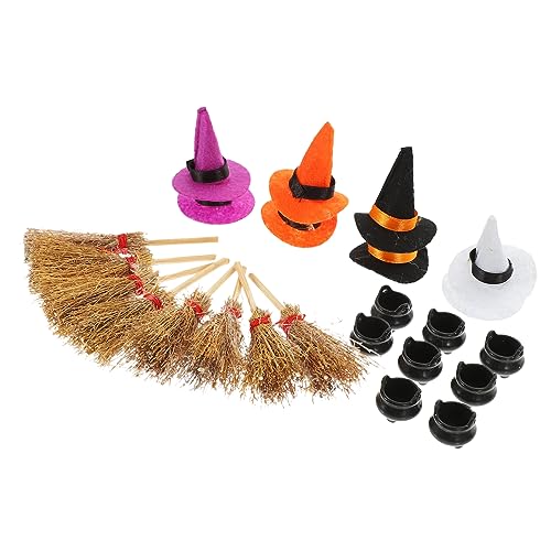 TOPBATHY Mini Hexenhüte Set Mit Besen Und Kessel 1 Satz Halloween Dekorationen Für Gruselpartys Kostüme Und Bastelprojekte Ideal Für Und Erwachsene von TOPBATHY