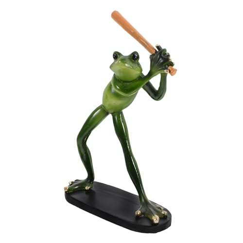 TOPBATHY Ornamente Garten Frosch Figur Froschskulptur Mini-Frosch Frosch Mit Spielender Baseballstatue Frosch-Statue Outdoor-Frosch- Dekorativer Cartoon-Frosch Gartenzubehör Green Harz von TOPBATHY