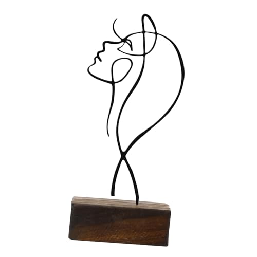 TOPBATHY Schmiedeeiserne Linienzeichen Skulpturen Silhouette Kunstpflanzen Mit Topf Wohnzimmerdekor Männer Bürodekoration Für Frauen Dekorative Buchstützen Statue Selbst Tisch Black Holz von TOPBATHY