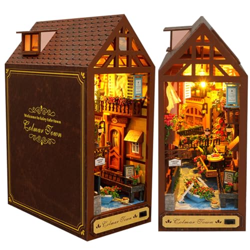 3D Dschungelhütte Holz Buchständer Puzzle DIY Puppenhaus Holz Buchstützen Book Nook Modell Bausatz mit LED-Licht für Teenager und Erwachsene zum Bauen Kreativität Geschenk von TOPBSFARNY