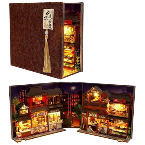 DIY Food Court Miniatur Bücherecke Kit 3D Modell Holzpuppenhaus Bücherecke Craft Kits Raumdekoration, Miniatur-Modell Haus für Erwachsene, Geschenke für Familie und Freunde von TOPBSFARNY