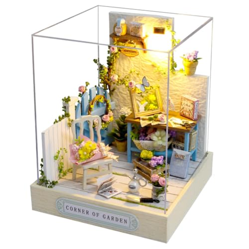 DIY Miniatur-Puppenhaus-Möbel-Set aus Holz, handgefertigtes Puppenhaus mit LED/Staubschutz, kreatives Holzhandwerk-Spielzeug für Erwachsene, Freunde, Liebhaber, Geburtstagsgeschenk (Ecke des Gartens) DIY Miniatur-Puppenhaus-Möbel-Set aus Holz, handgefertigtes Puppenhaus mit LED/Staubschutz, kreatives Holzhandwerk-Spielzeug für Erwachsene, Freunde, Liebhaber, Geburtstagsgeschenk (Ecke des Gartens) von TOPBSFARNY