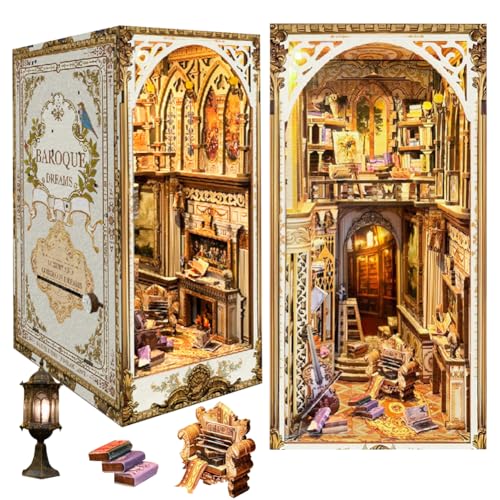 DIY Puppenhaus Booknook Bücherregal Einsatz 3D Holzpuzzle Buchstütze für Buch/Zimmer Dekor, Miniatur Modell Haus mit LED Licht Book Nook Kits für Geburtstag Valentinstag Geschenke von TOPBSFARNY