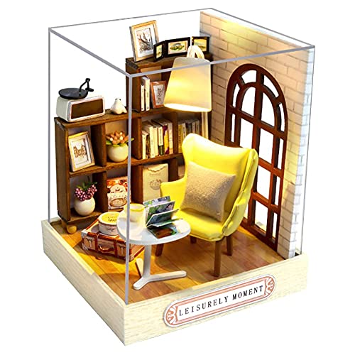 Miniatur-Puppenhaus-Möbel-Set zum Selbermachen, handgefertigtes Puppenhaus mit LED/Staubschutz, kreatives Holzhandwerk-Spielzeug für Erwachsene, Freunde, Liebhaber, Geburtstagsgeschenk (gemächlicher Miniatur-Puppenhaus-Möbel-Set zum Selbermachen, handgefertigtes Puppenhaus mit LED/Staubschutz, kreatives Holzhandwerk-Spielzeug für Erwachsene, Freunde, Liebhaber, Geburtstagsgeschenk (gemächlicher von TOPBSFARNY