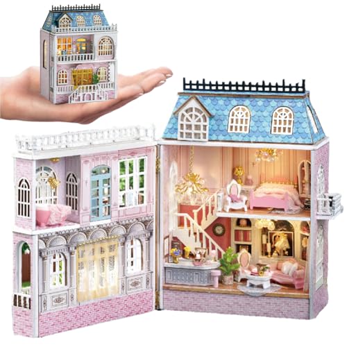 Puppenhaus Miniatur DIY Haus Kit, Raummodell kann Türen öffnen hölzerne romantische Burg Tiny House, kreative Zimmer mit Möbeln und LED-Licht für Geburtstag Geschenk (Romantisches Schloss) von TOPBSFARNY