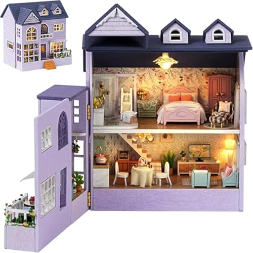 TOPBSFARNY DIY Puppenhaus Miniatur Kit, 3D Puzzles Handgemachte Miniatur, Miniaturhaus Zum Selber Bauen Europäischer Stil Landhaus Offenes Seiten Design für Frauen und Sammler von TOPBSFARNY