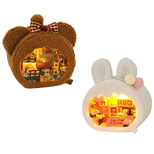 TOPBSFARNY 3D Holz Buchständer Puzzle DIY Puppenhaus Holz Plüsch Patchwork Nook Modell Bauset mit LED Licht für Jugendliche und Erwachsene zum Bauen Kreativität Weihnachten Halloween von TOPBSFARNY