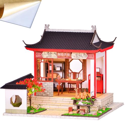 TOPBSFARNY Chinesischer Stil Hof Study Handgemachtes Puppenhaus Modell DIY Holz Miniaturspielzeug Puppenhaus Kit Neujahr Geburtstag von TOPBSFARNY