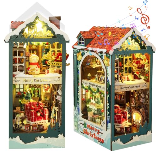 TOPBSFARNY DIY Book Nook Kit mit LED-Lichtern, DIY Miniatur Puppenhaus Kit 3D Holzpuzzle Booknook Bücherregal Dekoration Geschenk für Erwachsene von TOPBSFARNY