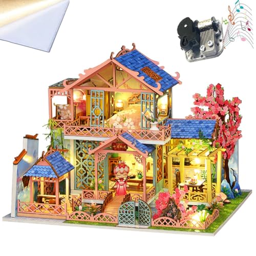 TOPBSFARNY DIY Chinesisches Puppenhaus Kit mit Musikbewegungen und Möbeln, Kreativität Villa Gebäude Modell, Weihnachten, Geburtstagsgeschenk für Erwachsene (Mit Staubschutz) von TOPBSFARNY