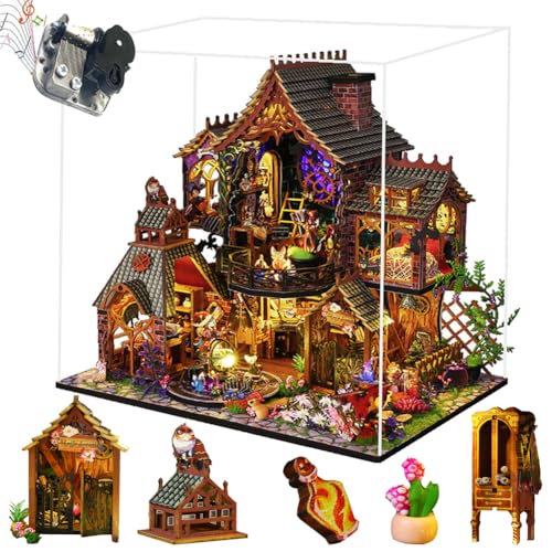 TOPBSFARNY DIY Holzpuzzle Zauberhaus Architektonisches Modell 3D Mini Puppenhaus Möbel Kit mit Musikbewegung und LED-Lichtern Kreativer Raum Beste für Erwachsene Geschenk (ES015) von TOPBSFARNY