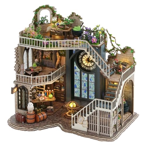 TOPBSFARNY DIY Mini Magic House Kit Magic Cabin Handmontiertes Puppenhaus Mini 3D Holzpuppenhaus Bastelmodell mit staubdichter Abdeckung und LED, kreative Raumidee für Valentinstag Geburtstag Geschenk von TOPBSFARNY