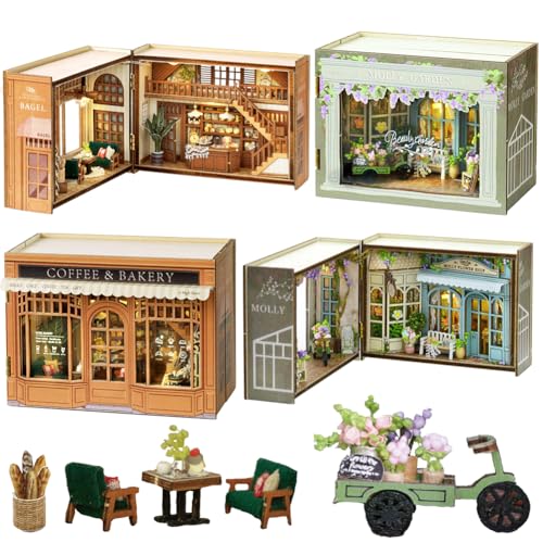 TOPBSFARNY DIY Miniatur Holz Puppenhaus Kit, 3D-Möbel und Raummodell kann Türen öffnen, Kreativität Geschenkidee für Valentinstag, Geburtstag (2pcs-A) von TOPBSFARNY