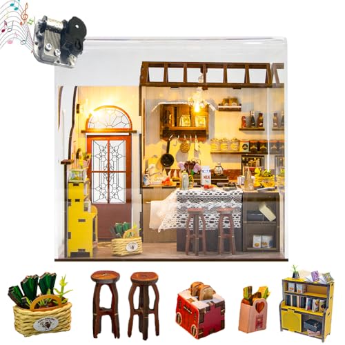 TOPBSFARNY DIY Miniatur Puppenhaus Kit Holz Miniatur Küche Modell mit Möbeln Geburtstagsgeschenk für Frauen und Erwachsene Inklusive Staubschutz (B-Stil) von TOPBSFARNY