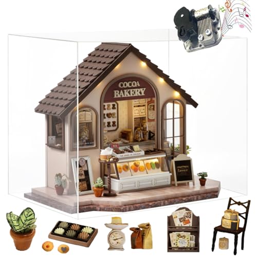 TOPBSFARNY DIY Puppenhaus Miniatur Kit, 3D Pflanzen Studio/Kuchen Bäckerei Montiert Holzmodell Europäischen Stil Handgemachte Weibliche Weihnachten Geburtstag Geschenk Haus (Cake Bakery) von TOPBSFARNY