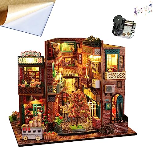 TOPBSFARNY DIYMiniatur Puppenhaus Holzmöbel Kit Vintage Stil mit LED-Leuchten und Puppenhaus Kit für Time Cottage Spieluhr von TOPBSFARNY