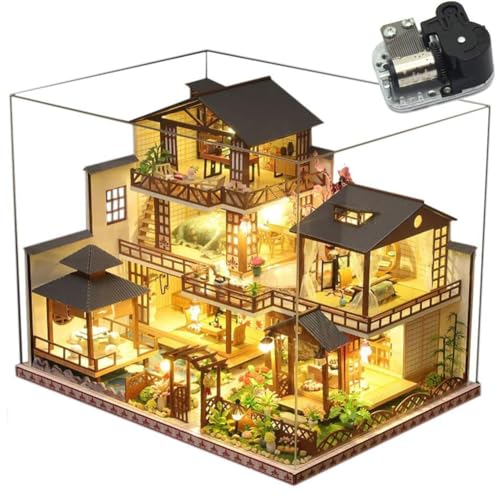 TOPBSFARNY Holz Japanischer Stil Große Villa Puppenhaus Kit Sakura Garten Gebäude Modell DIY Kunst Haus Romantisches Geburtstagsgeschenk von TOPBSFARNY