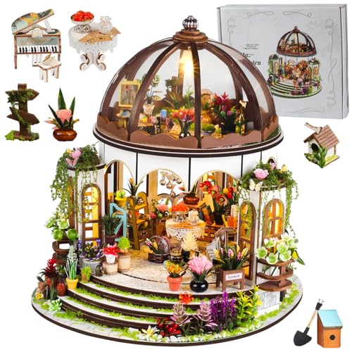 TOPBSFARNY Miniatur-Puppenhaus-Kits, 3D-Miniatur-Gartenhaus mit Möbeln und LED-Lichtern, kreatives Geschenk für Damen und Herren von TOPBSFARNY