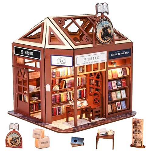 TOPBSFARNY Miniatur und Möbel Puppenhaus Kits, Vintage-Stil DIY Hütte Buchhandlung handgemachte kleine Haus zusammengebaut Modell für Freunde Geburtstag Geschenk TOPBSFARNY Miniatur und Möbel Puppenhaus Kits, Vintage-Stil DIY Hütte Buchhandlung handgemachte kleine Haus zusammengebaut Modell für Freunde Geburtstag Geschenk von TOPBSFARNY