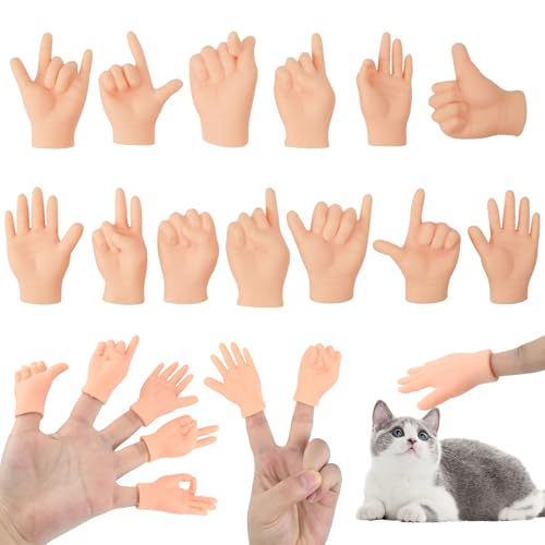 13Stks Lustige Kleine Hände Finger Requisiten, Interaktives Winzige Hände Fingerpuppen, Mini Gummihände Als Scherzspielzeug, Miniatur Linke und Rechte Tiny Hands für Katzen Haustiere Spielparty von TOPCZY