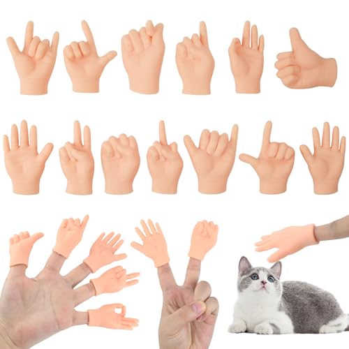 13Stks Lustige Kleine Hände Finger Requisiten, Interaktives Winzige Hände Fingerpuppen, Mini Gummihände Als Scherzspielzeug, Miniatur Linke und Rechte Tiny Hands für Katzen Haustiere Spielparty von TOPCZY