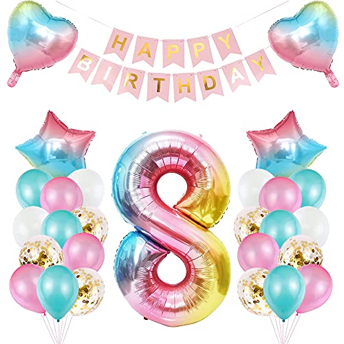 TOPHOPE Luftballon 8. Geburtstag Rosa Folienballon Luftballon Zahlen Geburtstagsdeko Mädchen 8 Jahr Riesen Folienballon Zahl 8 Ballon 8 Deko zum Geburtstag Rosa Happy Birthday Banner von TOPHOPE