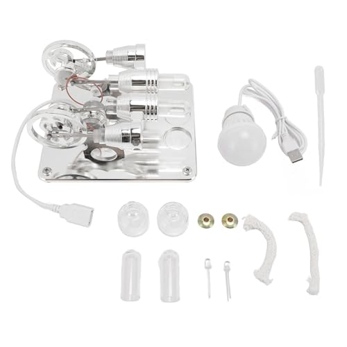 4 Zylinder Hot Air Stirling Motor mit LED Licht, Aluminiumlegierung, Bildungsspielzeug -Stromerator für Wissenschaftsprojekt (Silver) von TOPINCN