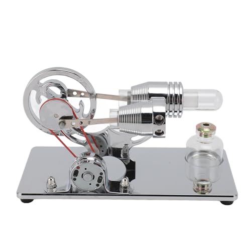 Lernmodell für Heißluft-Stirlingmotoren, Stirlingmotor-Modell mit LED-Glühbirne und Schwungrad, Desktop-Lernspielzeug, Stromgenerator, Lehr-Stirlingmotor-Kit (Silver) von TOPINCN