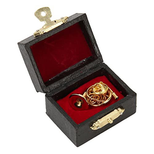 Miniatur Französisches Horn, Metall Französisch Horn Replik Mini Französisch Horn Model Musikinstrument mit Aufbewahrungsbox Sammlerfiguren Puppenhauszubehör für Tischregal (Gold) von TOPINCN