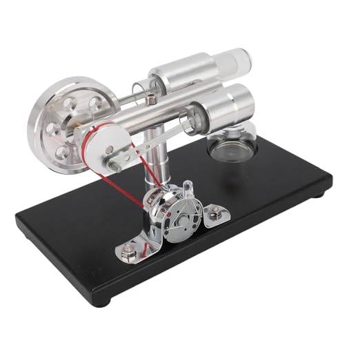 Stirlingmotor-Modell, LED-Licht, Stirlingmotor-Motormodell, Lernspielzeug, CNC-Grundplatte, Aluminiumlegierung, Glas, Kiefernholz mit Feinschliff von TOPINCN