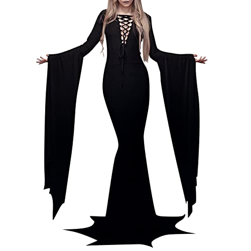 TOPJIAO Halloween Kostüm Damen Vampir Kleid Halloween Mittelalter Cosplay Zombie Vampir Verkleidung Kostüm Geister-Bräutigam Halloween Hexenkostüm Geisterbraut Kostüm Halloween Kostüm für Erwachsene von TOPJIAO