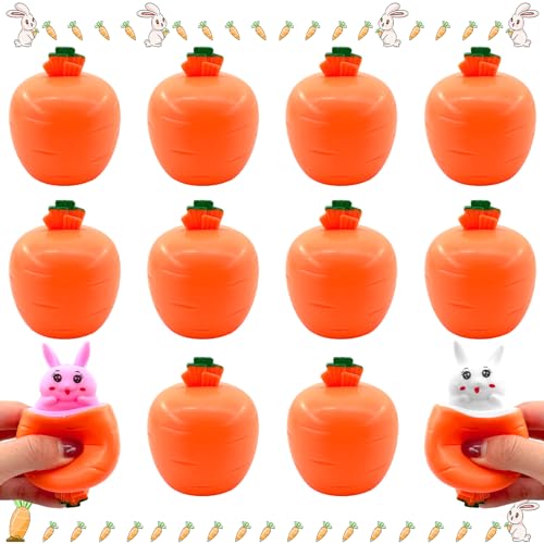 TOPJOWGA Anti Stress Bälle Ostern, 10 Stück Stressball Kreatives Karotten Kaninchen StressSpielzeug, Stressball in Ostereier, Stress Relief Spielzeug, Mitgebsel Kindergeburtstag Geschenk Ostern von TOPJOWGA