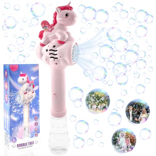 TOPJOWGA Bubble Machine, Einhorn Zauberstab Seifenblasenmaschine, Seifenblasenstab Einhorn Sommer Bubble Machine Spielzeug, Automatische Seifenblasenpistole, Kinder Bubble Wand Machine von TOPJOWGA