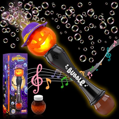 TOPJOWGA Halloween Bubble Machine, Kürbis Zauberstab Seifenblasenmaschine mit Licht und Musik, Seifenblasenstab Kürbis Bubble Machine Spielzeug, Kinder Automatische Seifenblasenpistole von TOPJOWGA