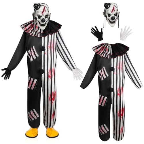 TOPJOWGA Halloween Clown Kostüm, Clown Kostüm Kinder, Clown Kostüm Set, Halloween Clown Maske, Horror Clown Kostüm-Outfits, Clown Kostümzubehör, Clown Partys Halloween Karneval Kostüm (M(110-130cm)) von TOPJOWGA