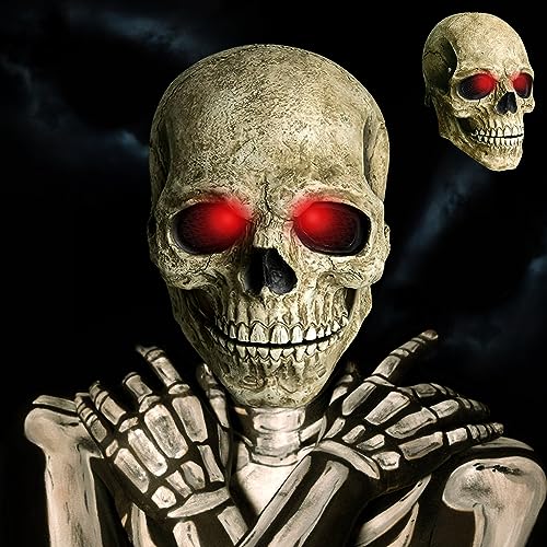 TOPJOWGA Halloween Full Head Skull Mask, Leuchtende Schädel Maske, Gruselige Vollkopf 3D Skelett, Halloween Totenkopf Maske mit Beweglichem Kiefer, Horror Gruselmaske für Karneval Cosplay Halloween von TOPJOWGA