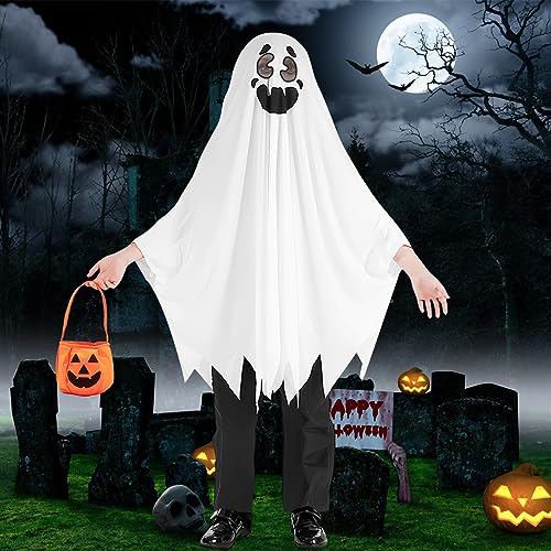 TOPJOWGA Halloween Geister Umhang Kinder mit Süßigkeitentasche, Kinderkostüm Geist, Gespenst Kostüm, Halloween Geister Kostüm, Kinder Geist Robe für Halloween Karneval Cosplay von TOPJOWGA